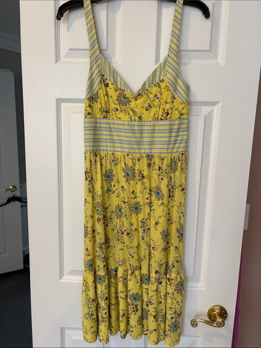 Free People Yellow Floral Striped-Accent Midi Dress